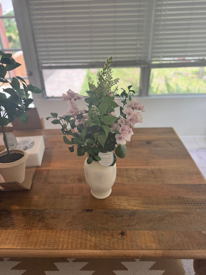 Artificial Floral Arrangement in Ceramic Vase – Realistic Faux Flowers with Pink Blooms & Greenery for Home Décor