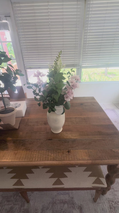 Artificial Floral Arrangement in Ceramic Vase – Realistic Faux Flowers with Pink Blooms & Greenery for Home Décor
